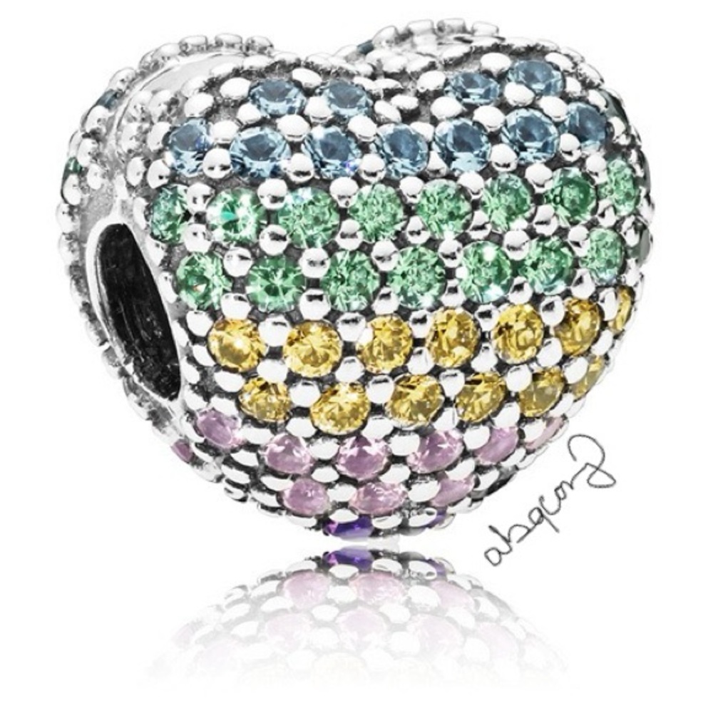 EUC Pandora 797221NRPMX Sterling Silver Open Your Heart Clip w/ Rainbow Zirconia